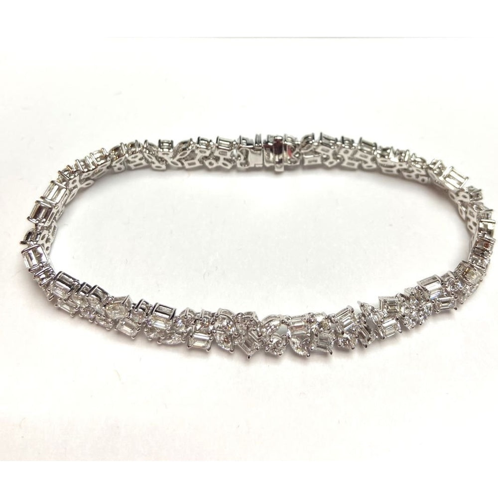 14K White Gold Diamond Bracelet with Alternating Round and Baguette Diamonds - 8.58 Carat Total Diamond Weight by Auriventus