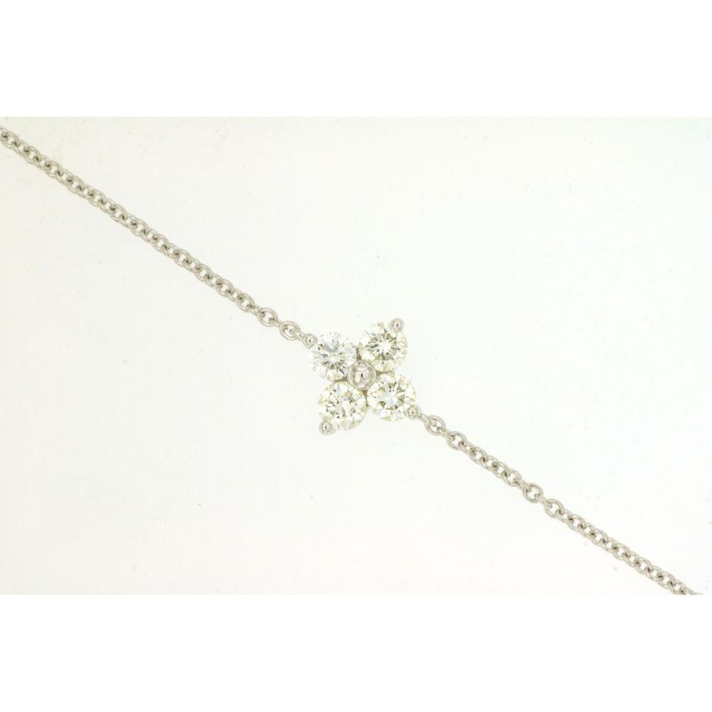14K White Gold Diamond Bracelet with Four-Leaf Clover Motif and Round Brilliant Cut Stones - 0.41 Carat Total Diamond Weight - Royal Jewelry