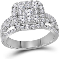 14K White Gold Diamond Bridal Engagement Ring with 1-1/2 Carat Total Weight, Prong Set Round Diamonds