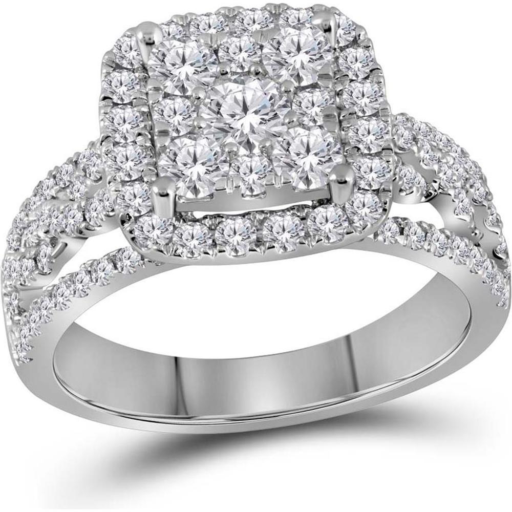 14K White Gold Diamond Bridal Engagement Ring with 1-1/2 Carat Total Weight, Prong Set Round Diamonds