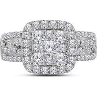14K White Gold Diamond Bridal Engagement Ring with 1-1/2 Carat Total Weight, Prong Set Round Diamonds
