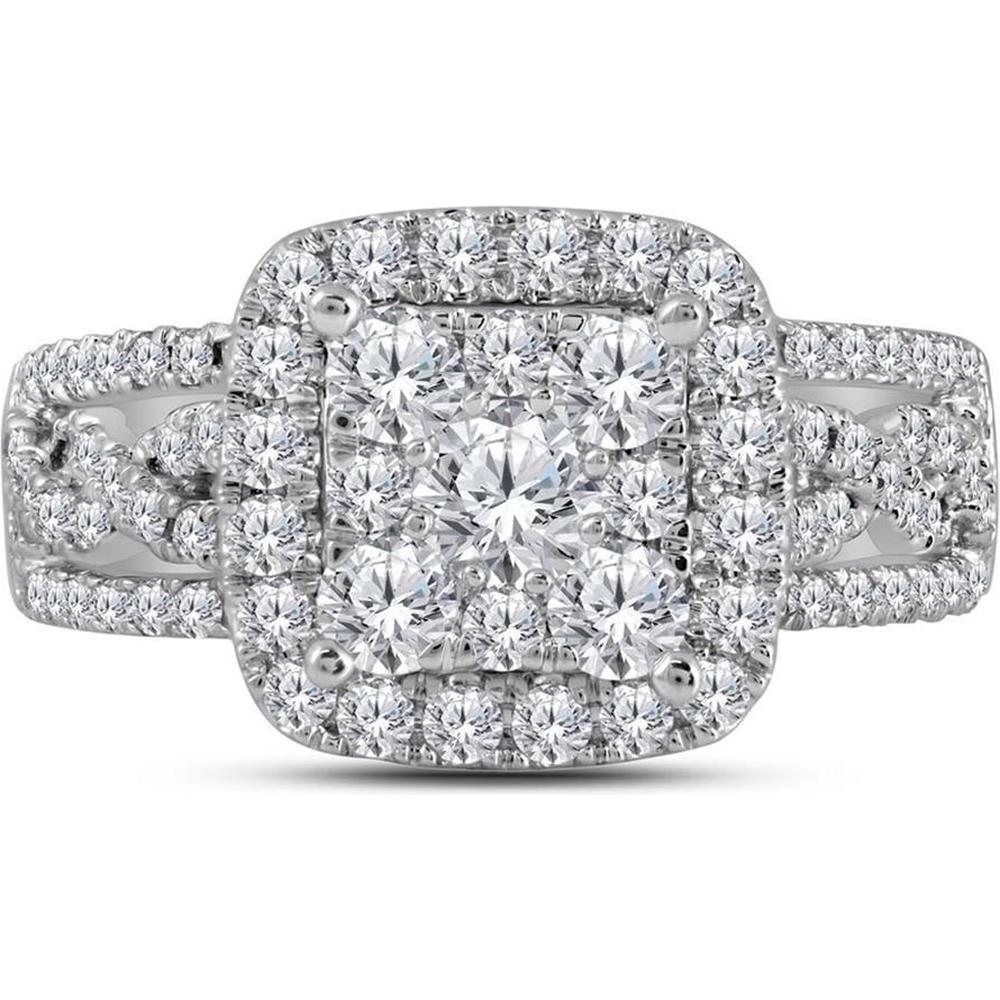 14K White Gold Diamond Bridal Engagement Ring with 1-1/2 Carat Total Weight, Prong Set Round Diamonds