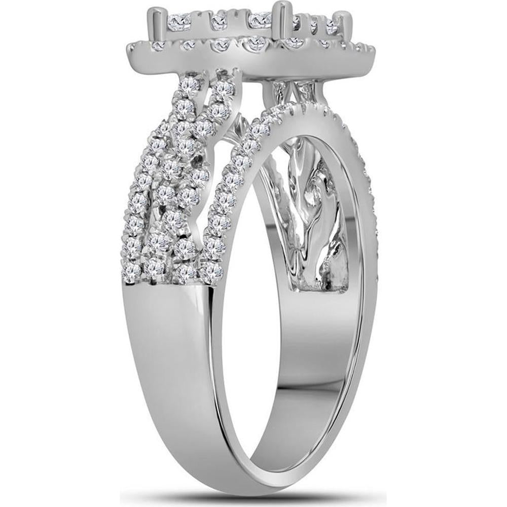 14K White Gold Diamond Bridal Engagement Ring with 1-1/2 Carat Total Weight, Prong Set Round Diamonds