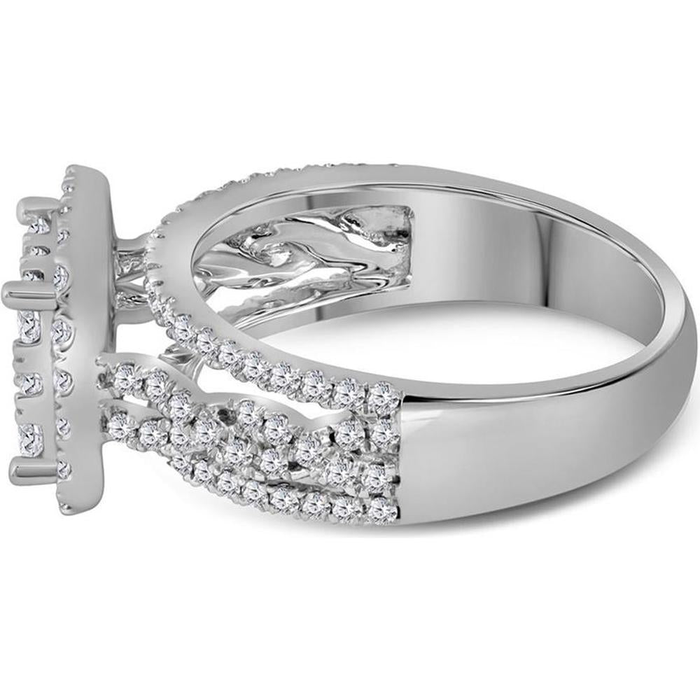 14K White Gold Diamond Bridal Engagement Ring with 1-1/2 Carat Total Weight, Prong Set Round Diamonds