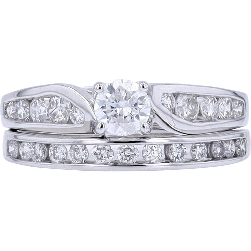 14K White Gold Diamond Bridal Set with 0.33 Carat Center and 1.00 Carat Total Diamond Weight