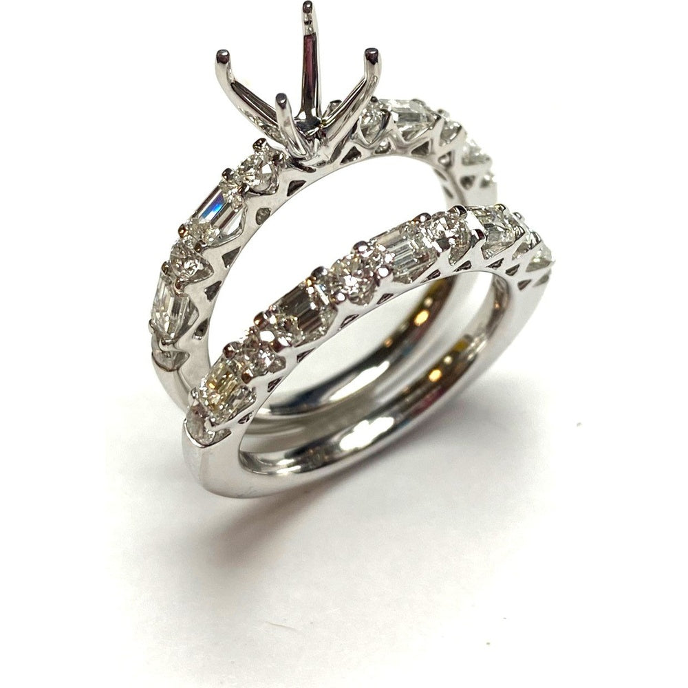 14K White Gold Diamond Bridal Set with Semi-Mount Ring and Matching Wedding Band - 1.89 Carat Total Diamond Weight by Auriventus