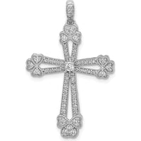 14K White Gold Diamond Budded Cross Pendant with 0.1 Carat Round Diamonds by Monteluci Fine Jewelry