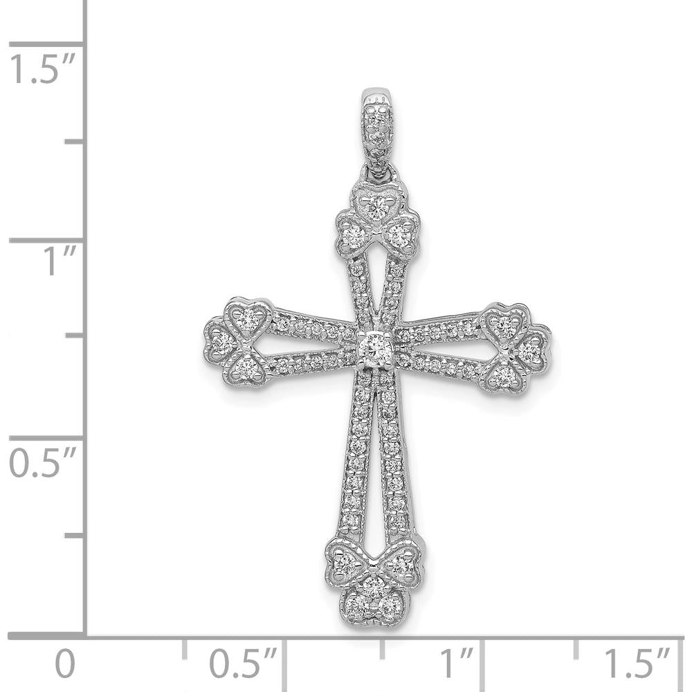 14K White Gold Diamond Budded Cross Pendant with 0.1 Carat Round Diamonds by Monteluci Fine Jewelry