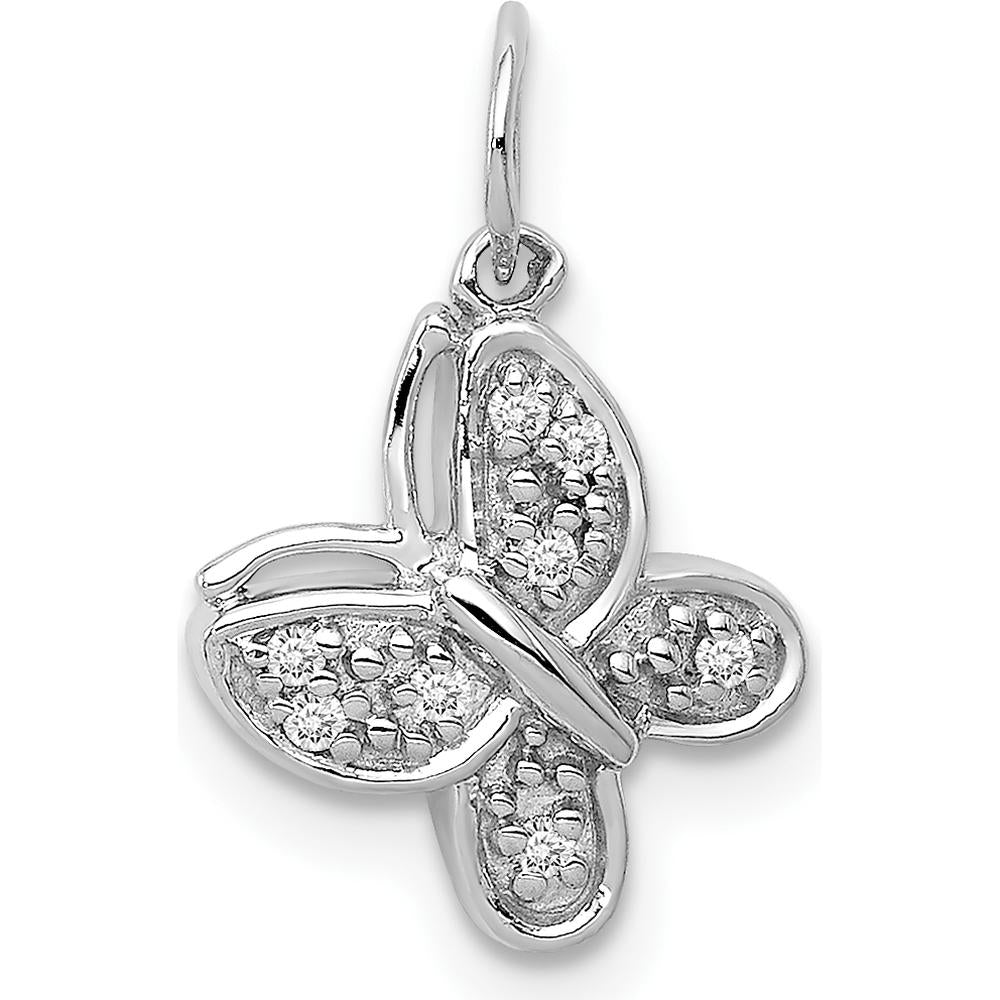 14K White Gold Diamond Butterfly Charm with 8 Round Diamonds - 0.04 Carat Total Diamond Weight by Monteluci Fine Jewelry