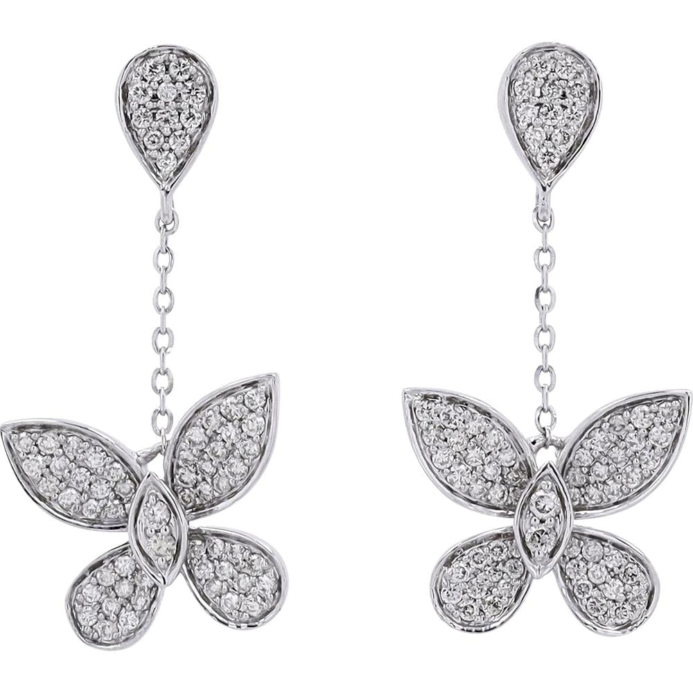 14K White Gold Diamond Butterfly Earrings - 0.50 Carats Total Diamond Weight