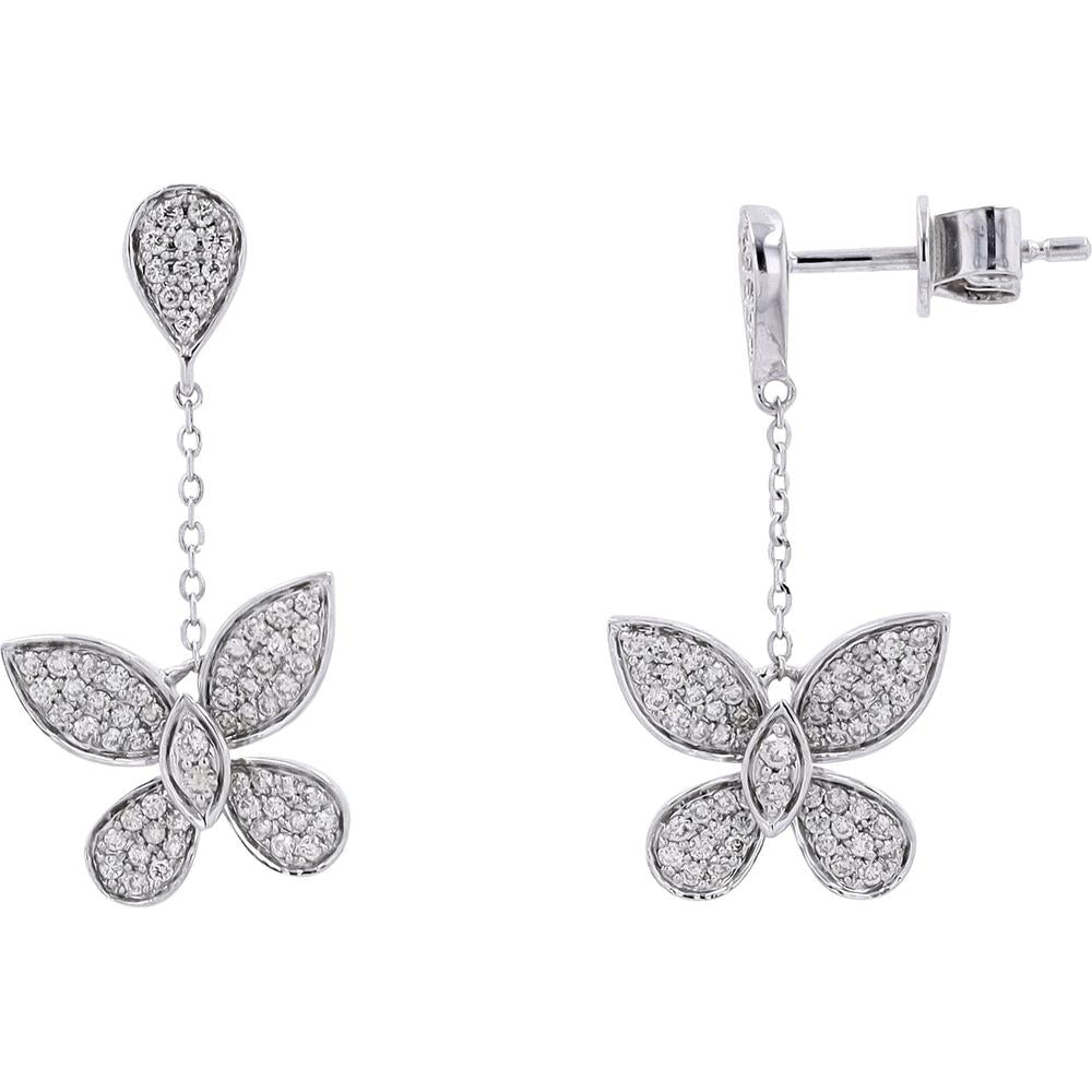 14K White Gold Diamond Butterfly Earrings - 0.50 Carats Total Diamond Weight