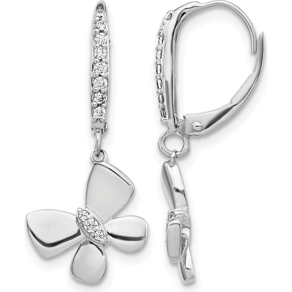 14K White Gold Diamond Butterfly Leverback Earrings - 0.046 Carats Total Diamond Weight by Monteluci Fine Jewelry