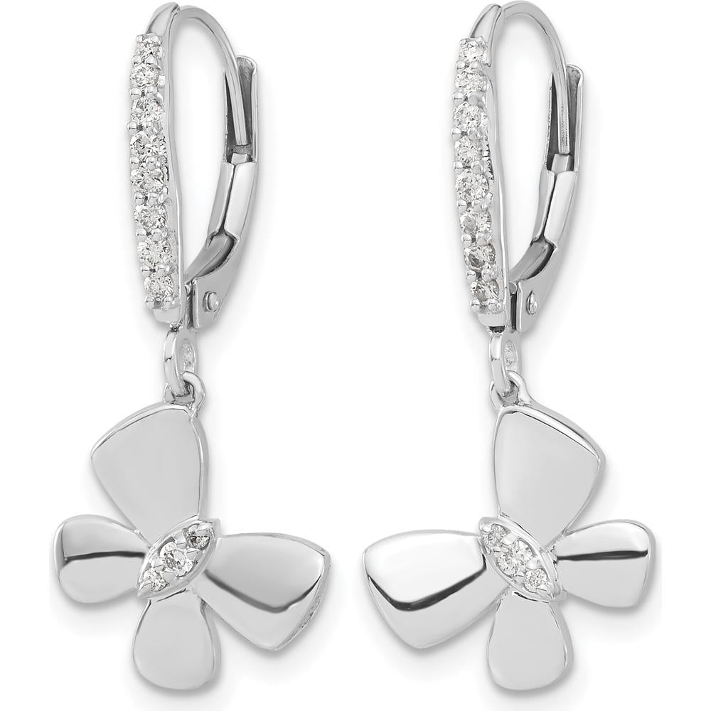 14K White Gold Diamond Butterfly Leverback Earrings - 0.046 Carats Total Diamond Weight by Monteluci Fine Jewelry