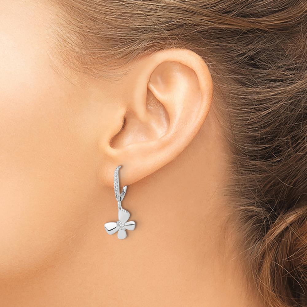 14K White Gold Diamond Butterfly Leverback Earrings - 0.046 Carats Total Diamond Weight by Monteluci Fine Jewelry