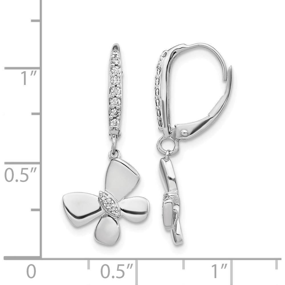14K White Gold Diamond Butterfly Leverback Earrings - 0.046 Carats Total Diamond Weight by Monteluci Fine Jewelry