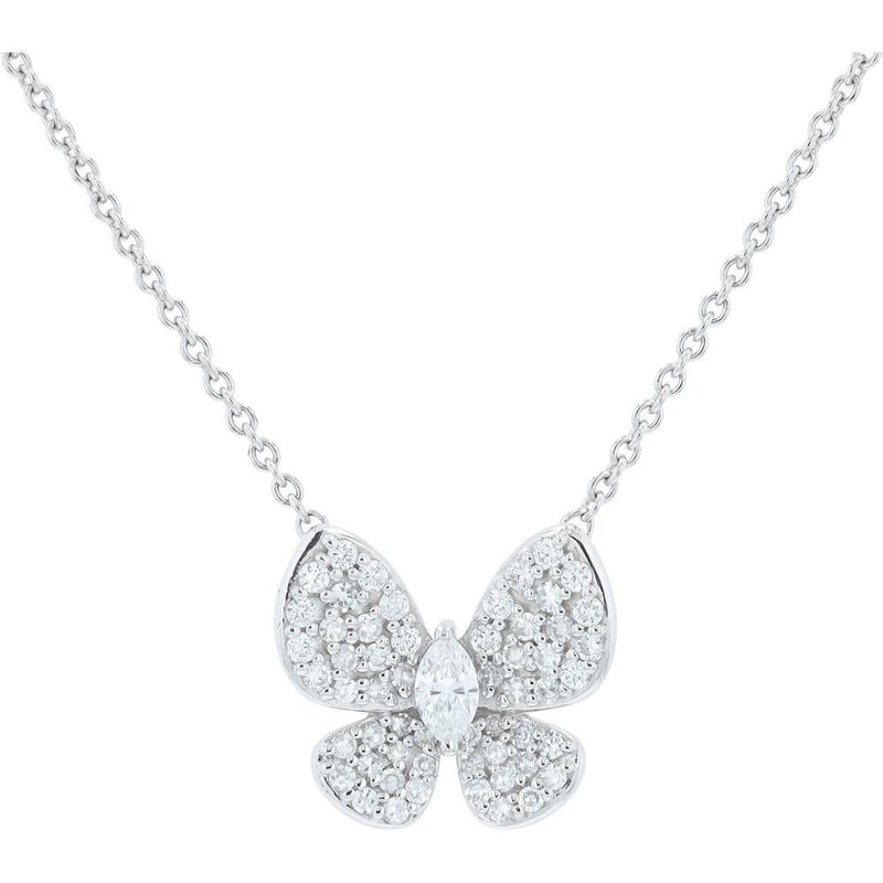 14K White Gold Diamond Butterfly Necklace - 0.34 Carat Total Diamond Weight