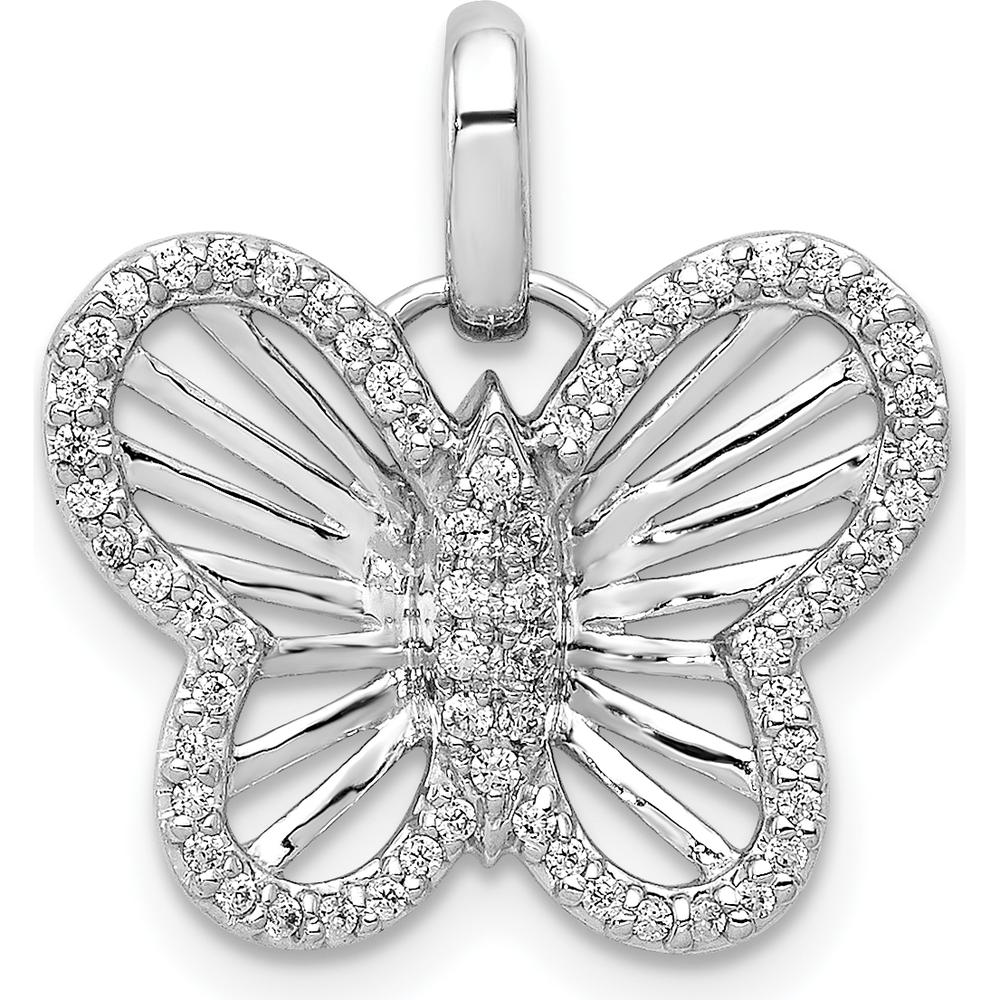 14K White Gold Diamond Butterfly Pendant - 0.007 Carat Total Diamond Weight by Monteluci Fine Jewelry