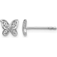 14K White Gold Diamond Butterfly Post Earrings with Round Natural Diamonds - 0.0157 Carat Total Diamond Weight by Monteluci Fine Jewelry