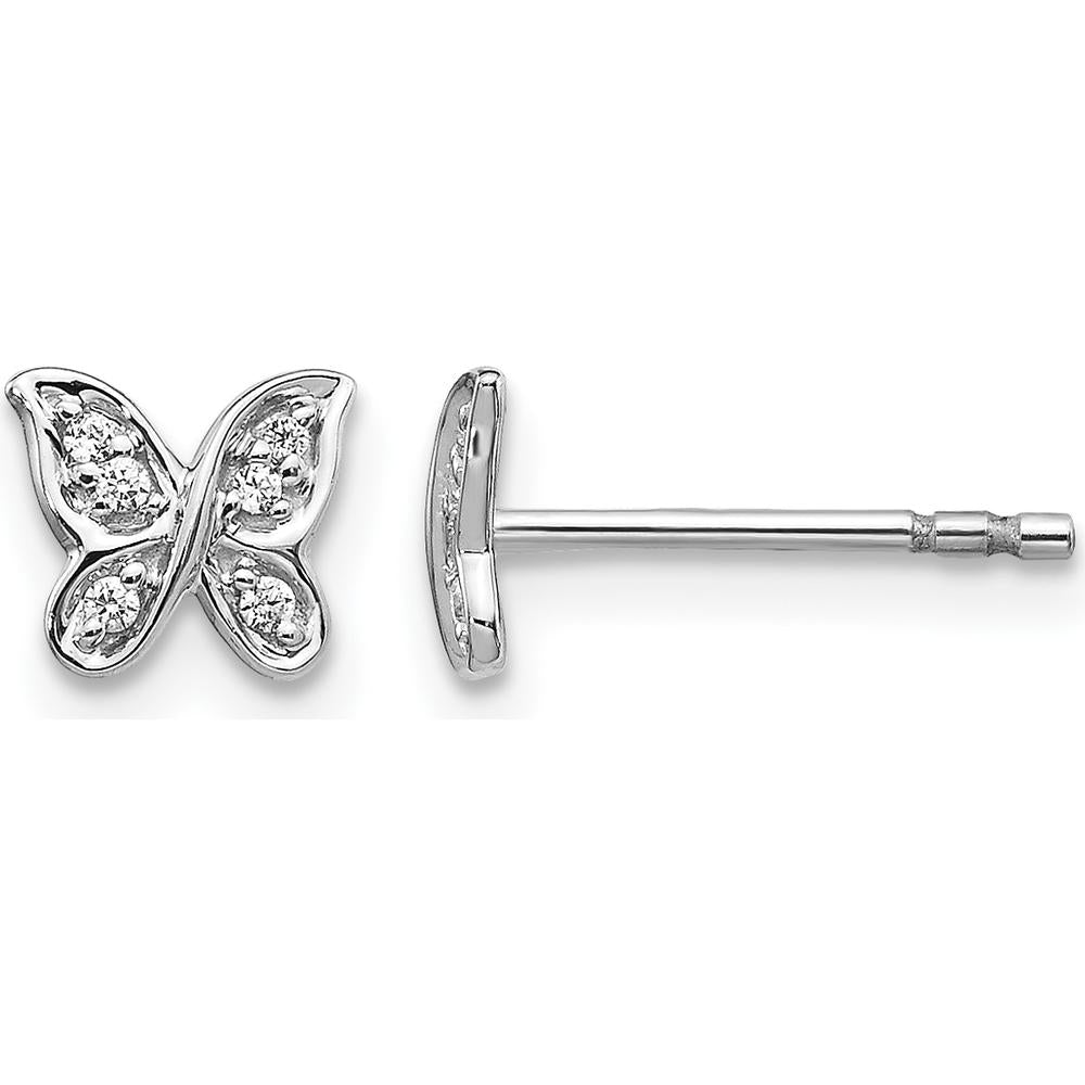 14K White Gold Diamond Butterfly Post Earrings with Round Natural Diamonds - 0.0157 Carat Total Diamond Weight by Monteluci Fine Jewelry