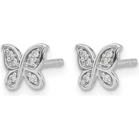 14K White Gold Diamond Butterfly Post Earrings with Round Natural Diamonds - 0.0157 Carat Total Diamond Weight by Monteluci Fine Jewelry