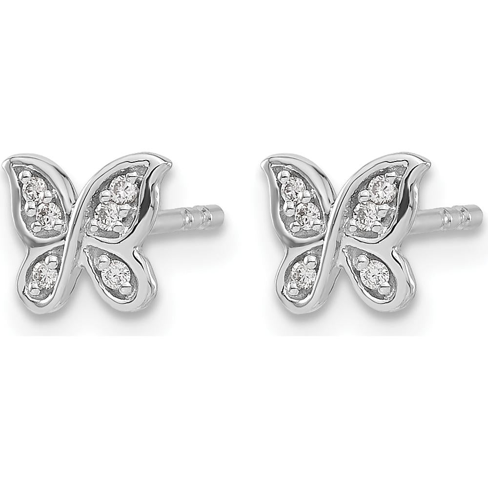 14K White Gold Diamond Butterfly Post Earrings with Round Natural Diamonds - 0.0157 Carat Total Diamond Weight by Monteluci Fine Jewelry