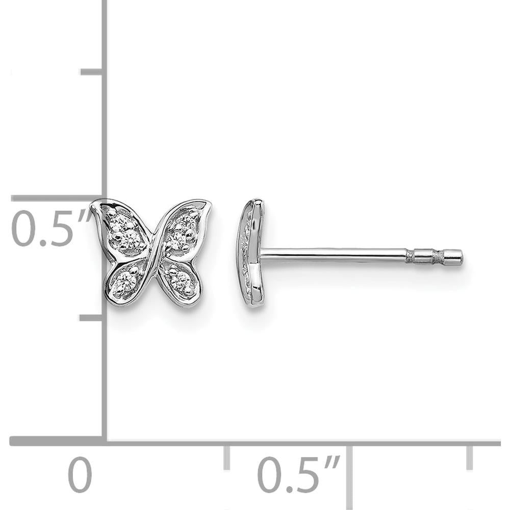 14K White Gold Diamond Butterfly Post Earrings with Round Natural Diamonds - 0.0157 Carat Total Diamond Weight by Monteluci Fine Jewelry