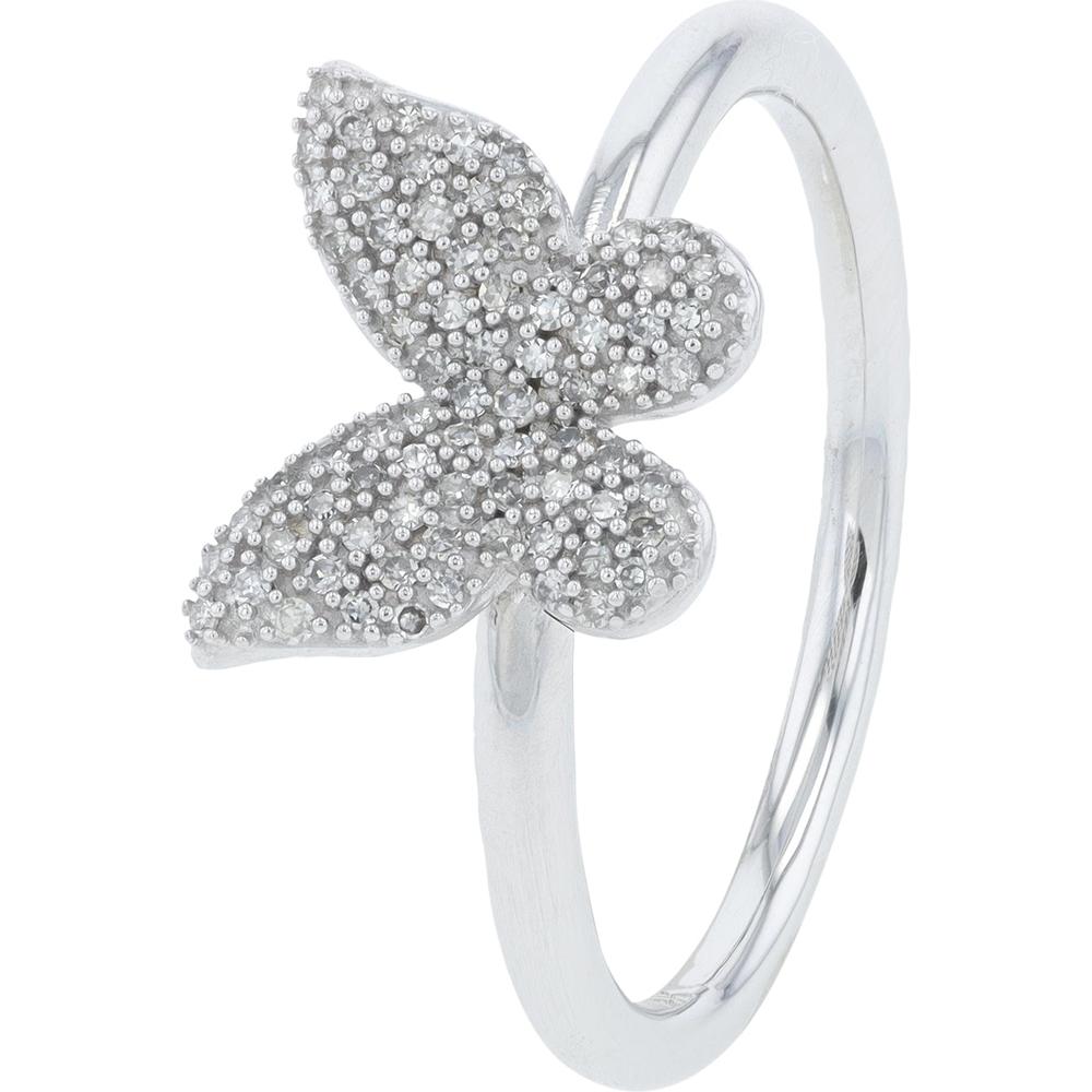 14K White Gold Diamond Butterfly Ring - 0.16 Carat Total Diamond Weight
