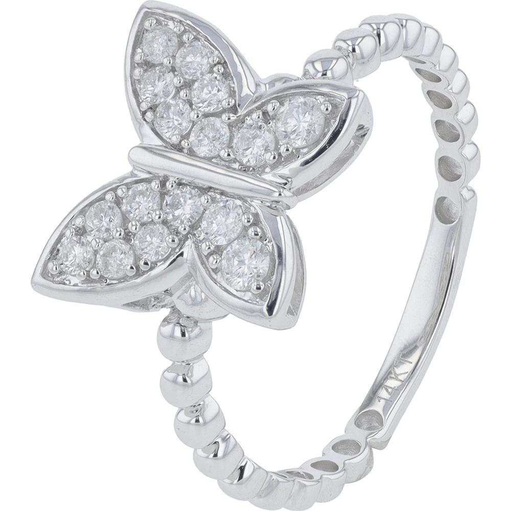 14K White Gold Diamond Butterfly Ring - 0.28 Carat Total Diamond Weight