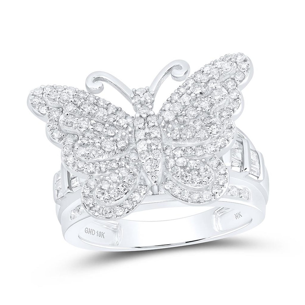 14K White Gold Diamond Butterfly Ring - 1 1/2 Carat Total Diamond Weight