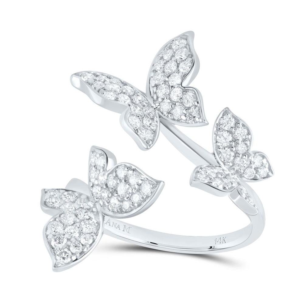 14K White Gold Diamond Butterfly Ring - 1 Carat Total Diamond Weight
