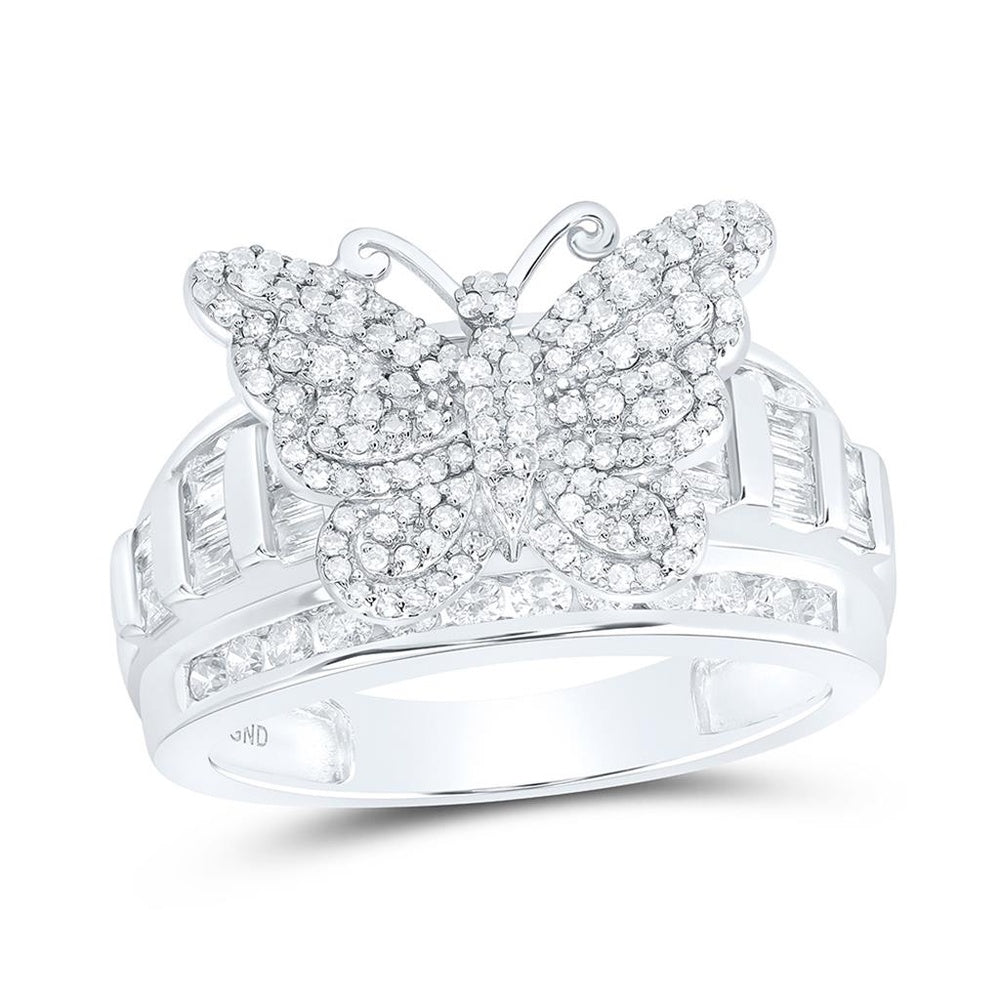 14K White Gold Diamond Butterfly Ring - 1 Carat Total Diamond Weight