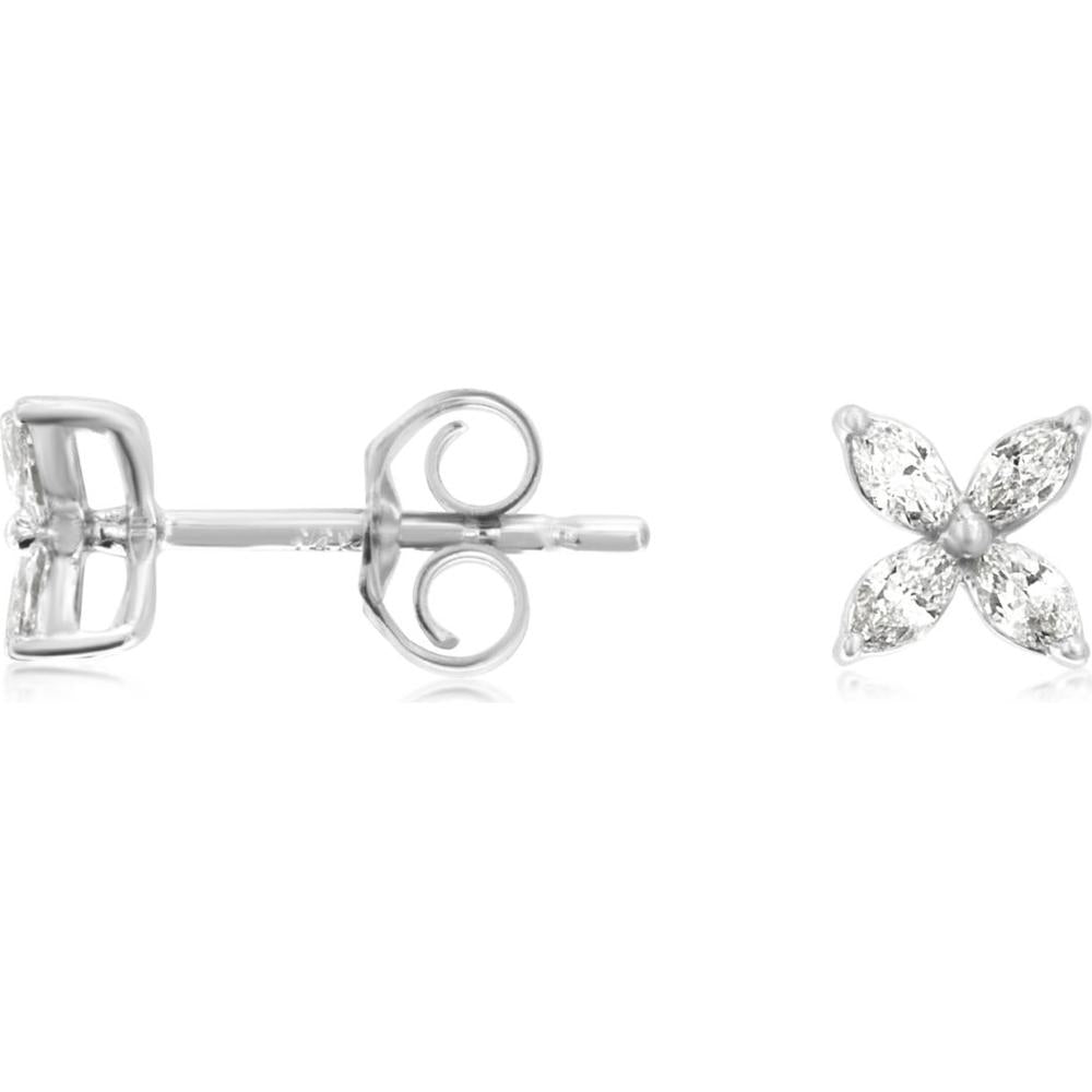 14K White Gold Diamond Butterfly Stud Earrings with Marquise Cut Diamonds - 0.27 Carats Total Diamond Weight