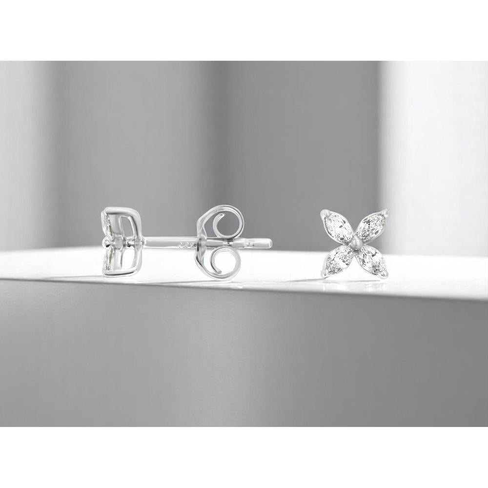 14K White Gold Diamond Butterfly Stud Earrings with Marquise Cut Diamonds - 0.27 Carats Total Diamond Weight