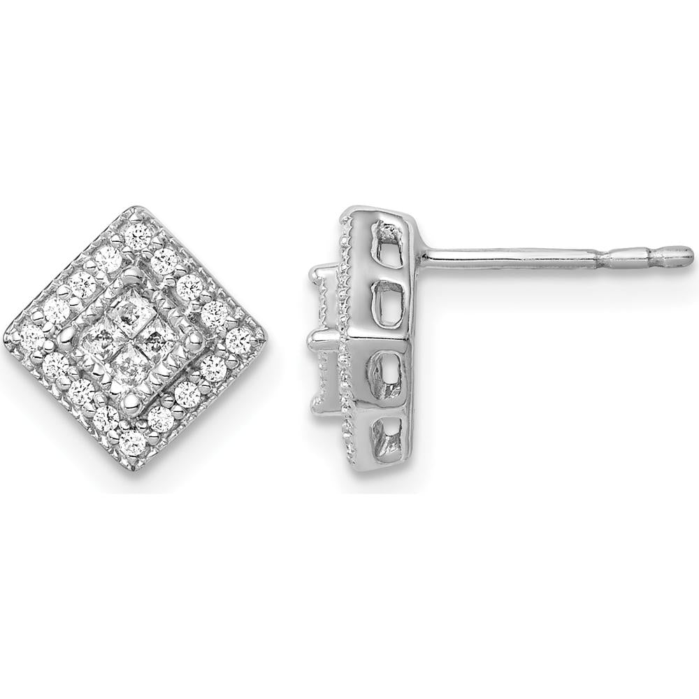 14K White Gold Diamond Button Cluster Earrings - 0.038 Carat Total Diamond Weight by Monteluci Fine Jewelry