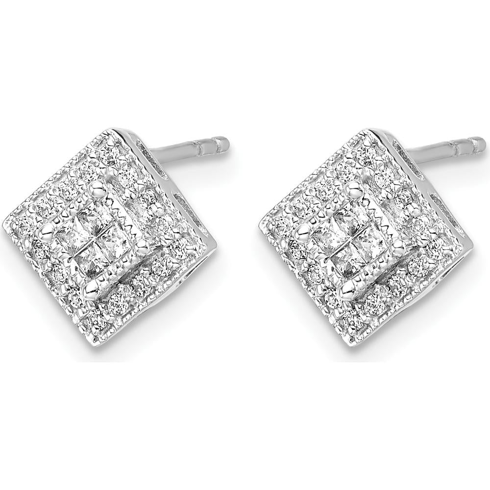 14K White Gold Diamond Button Cluster Earrings - 0.038 Carat Total Diamond Weight by Monteluci Fine Jewelry