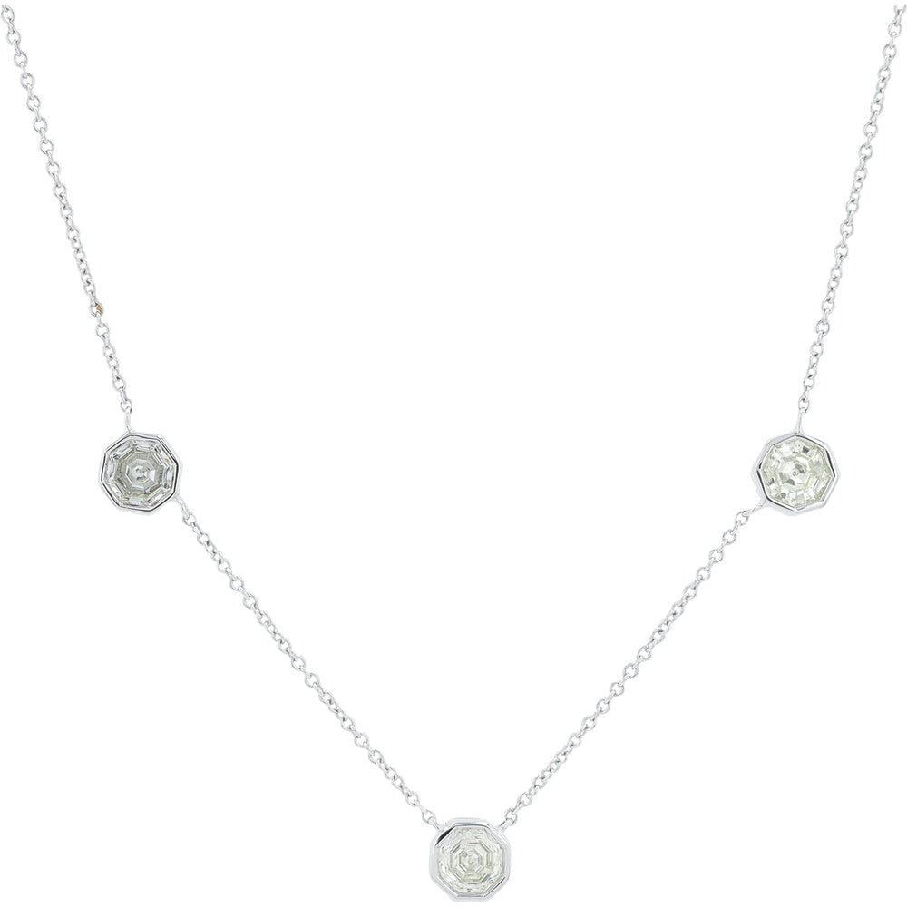 14K White Gold Diamond by the Yard Necklace with Bezel-Set Octagon Cut Diamonds - 0.95 Carat Total Diamond Weight