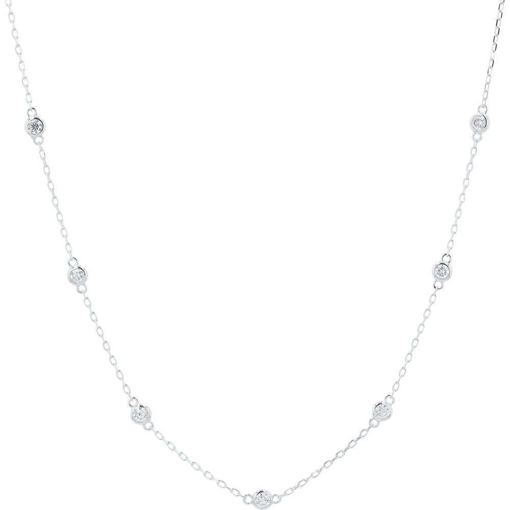 14K White Gold Diamond by the Yard Station Necklace with Bezel-Set Lab-Grown Round Diamonds - 1.00 Carat Total Diamond Weight