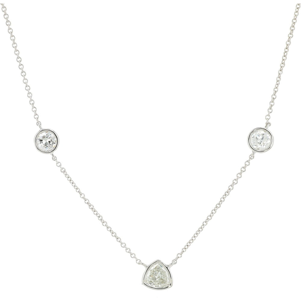 14K White Gold Diamond by the Yard Station Necklace with Bezel-Set Round and Trilliant Diamonds - 0.70 Carat Total Diamond Weight