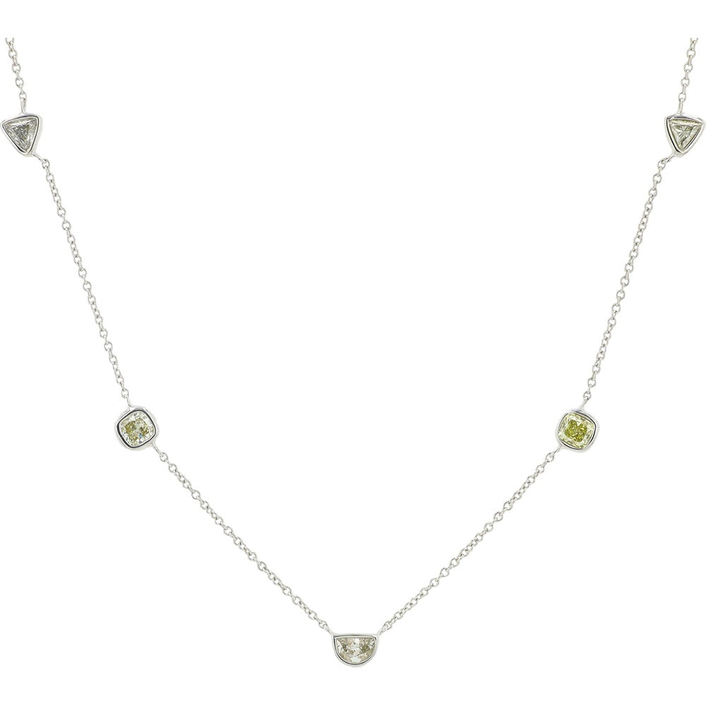 14K White Gold Diamond by the Yard Station Necklace with Bezel Set Round Diamonds - 0.80 Carat Total Diamond Weight