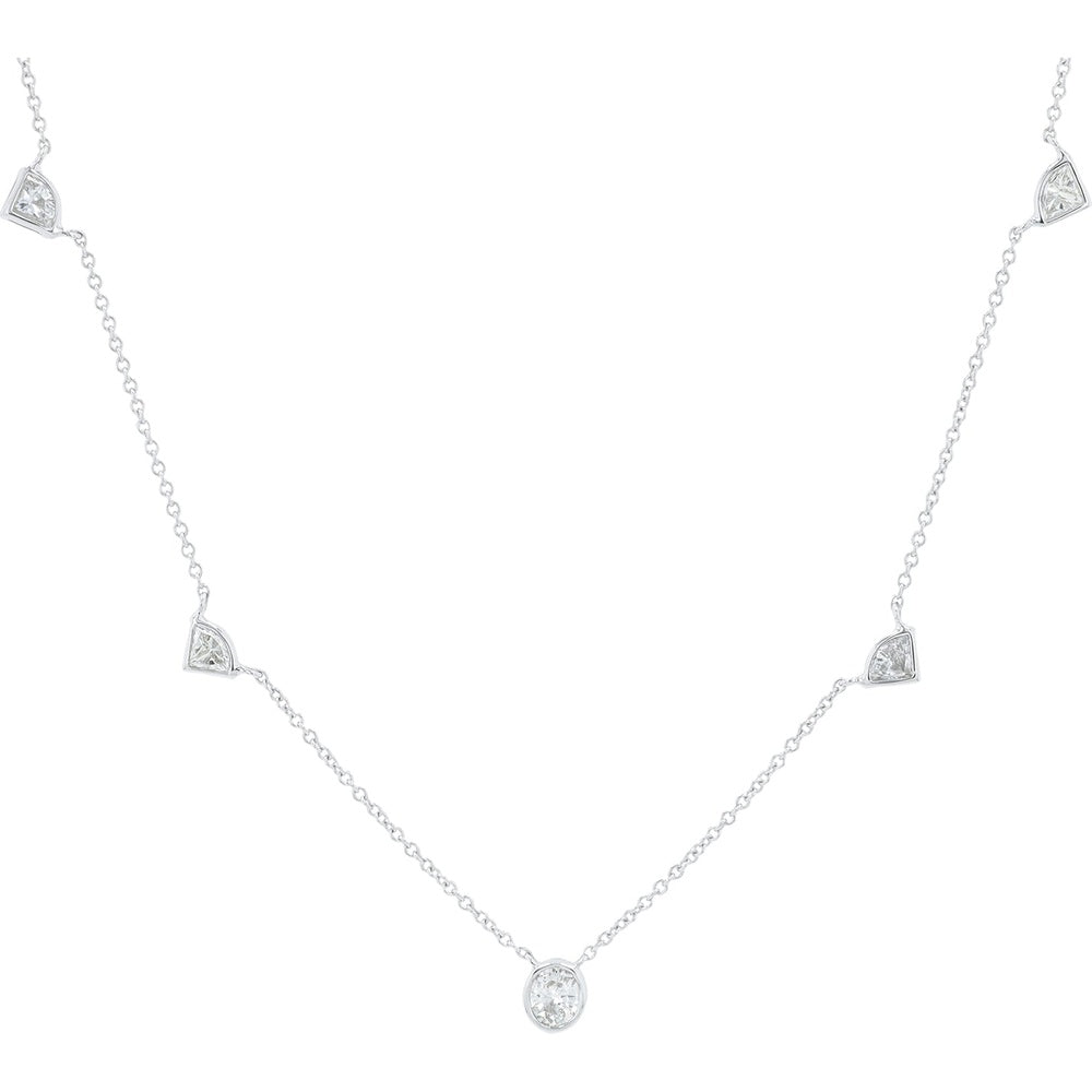 14K White Gold Diamond by the Yard Station Necklace with Oval and Half-Moon Cut Diamonds - 1.10 Carat Total Diamond Weight