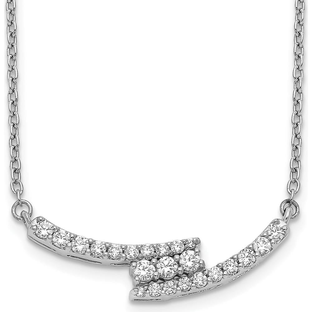14K White Gold Diamond Bypass Curved Bar Necklace - 0.33 Carat Total Diamond Weight by Monteluci Fine Jewelry