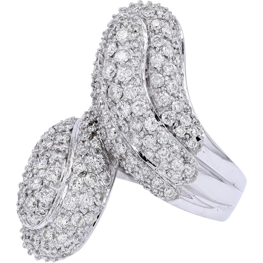 14K White Gold Diamond Bypass Ring with 3.78 Carat Total Diamond Weight