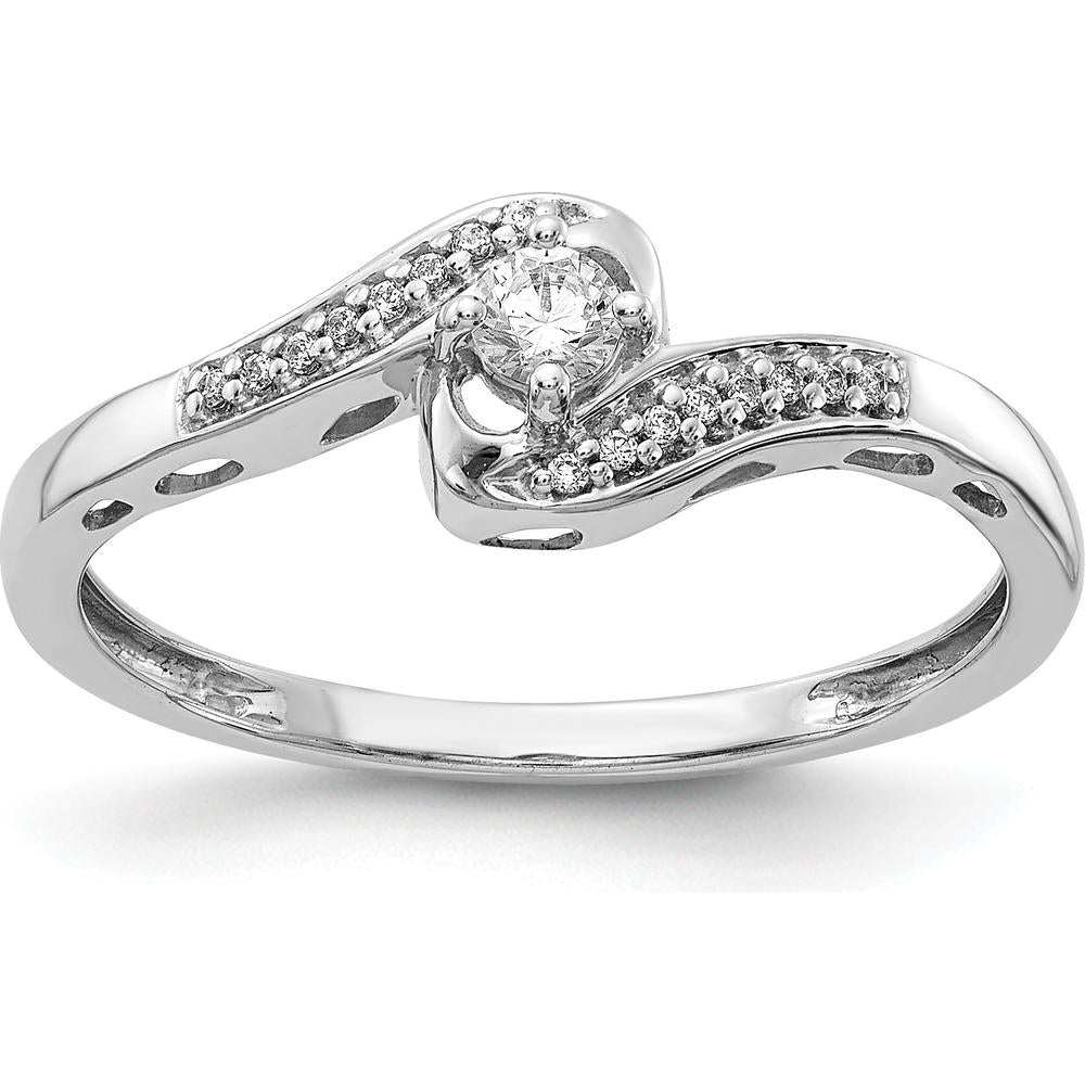 14K White Gold Diamond Bypass Ring with Round Diamonds - 0.118 Carat Total Diamond Weight by 0