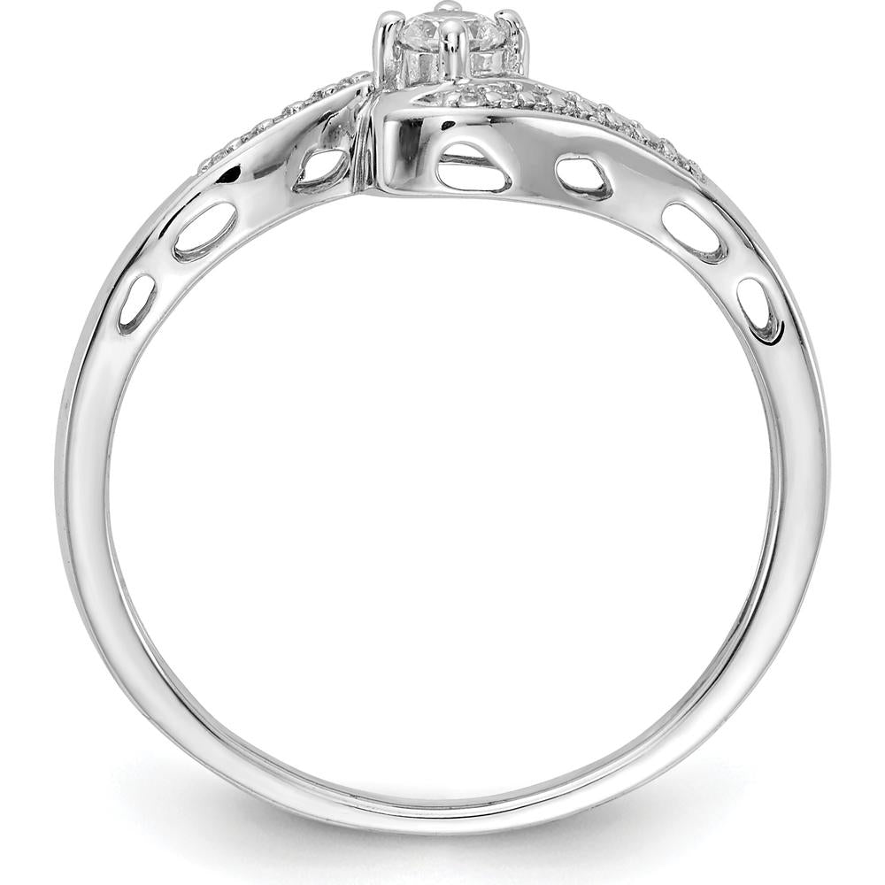 14K White Gold Diamond Bypass Ring with Round Diamonds - 0.118 Carat Total Diamond Weight by 0