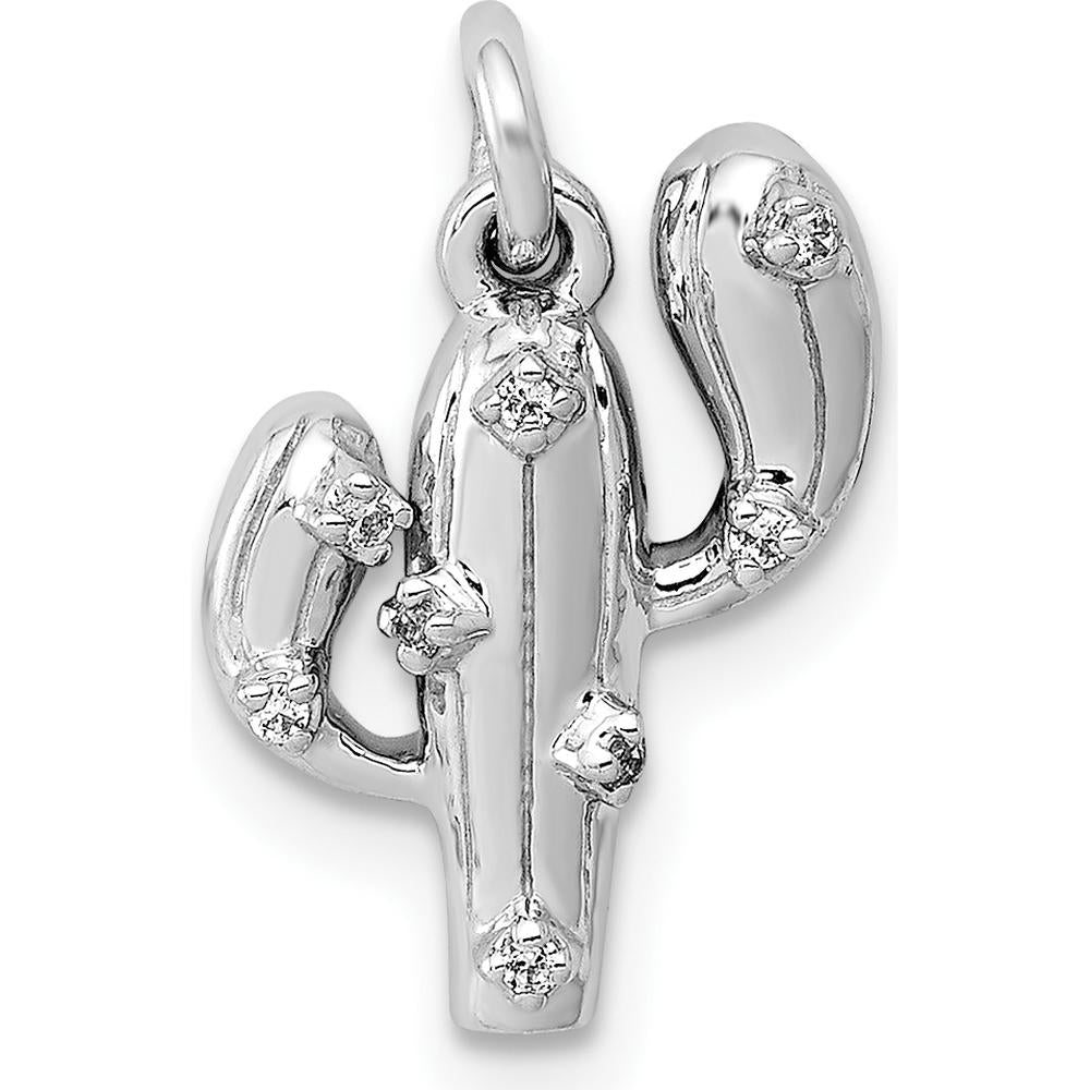 14K White Gold Diamond Cactus Pendant with 8 Round Diamonds - 0.032 Carat Total Diamond Weight by Monteluci Fine Jewelry