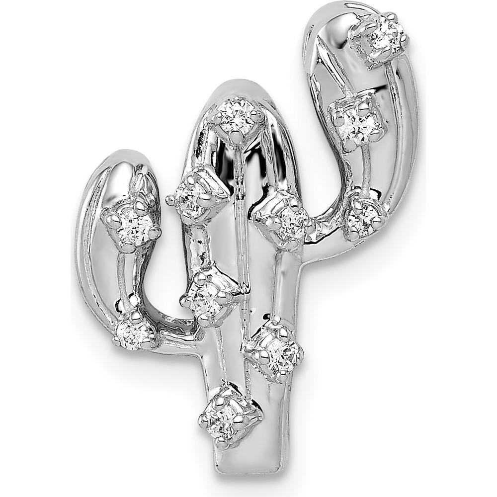 14K White Gold Diamond Cactus Pendant with 9 Round Diamonds - 0.01 Carat Total Diamond Weight by Monteluci Fine Jewelry