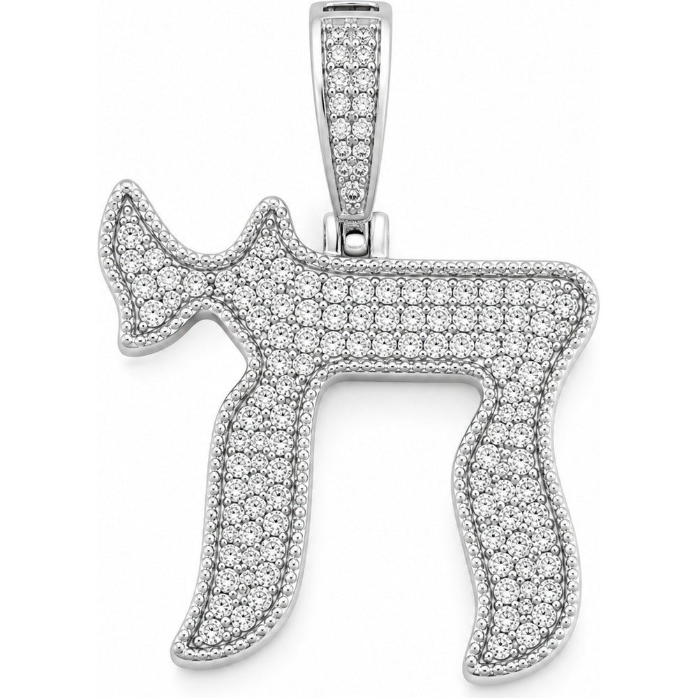 14K White Gold Diamond Chai Pendant with Micro-Pavé Set Round Diamonds and Milgrain Detail - 0.82 Carat Total Diamond Weight by Auriventus