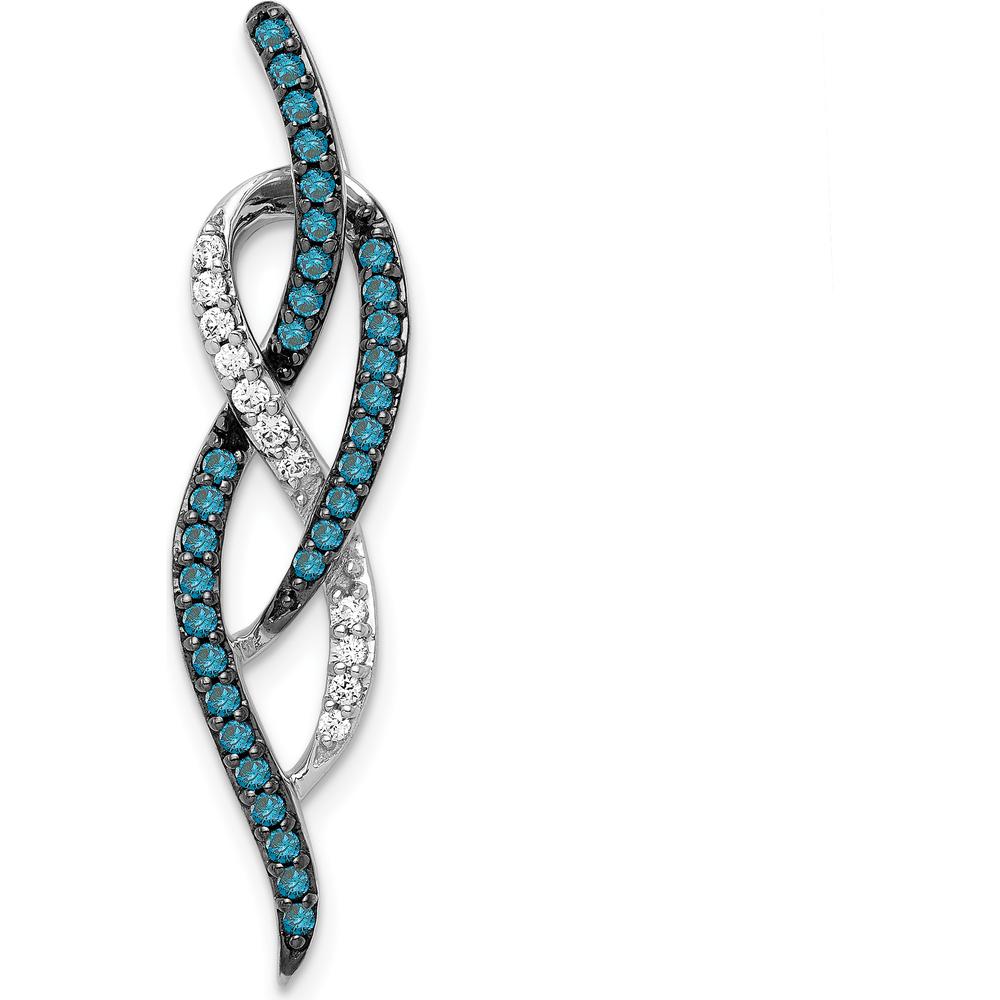 14K White Gold Diamond Chain Slide Pendant with Blue and White Diamonds - 1/3 Carat Total Diamond Weight by Monteluci Fine Jewelry