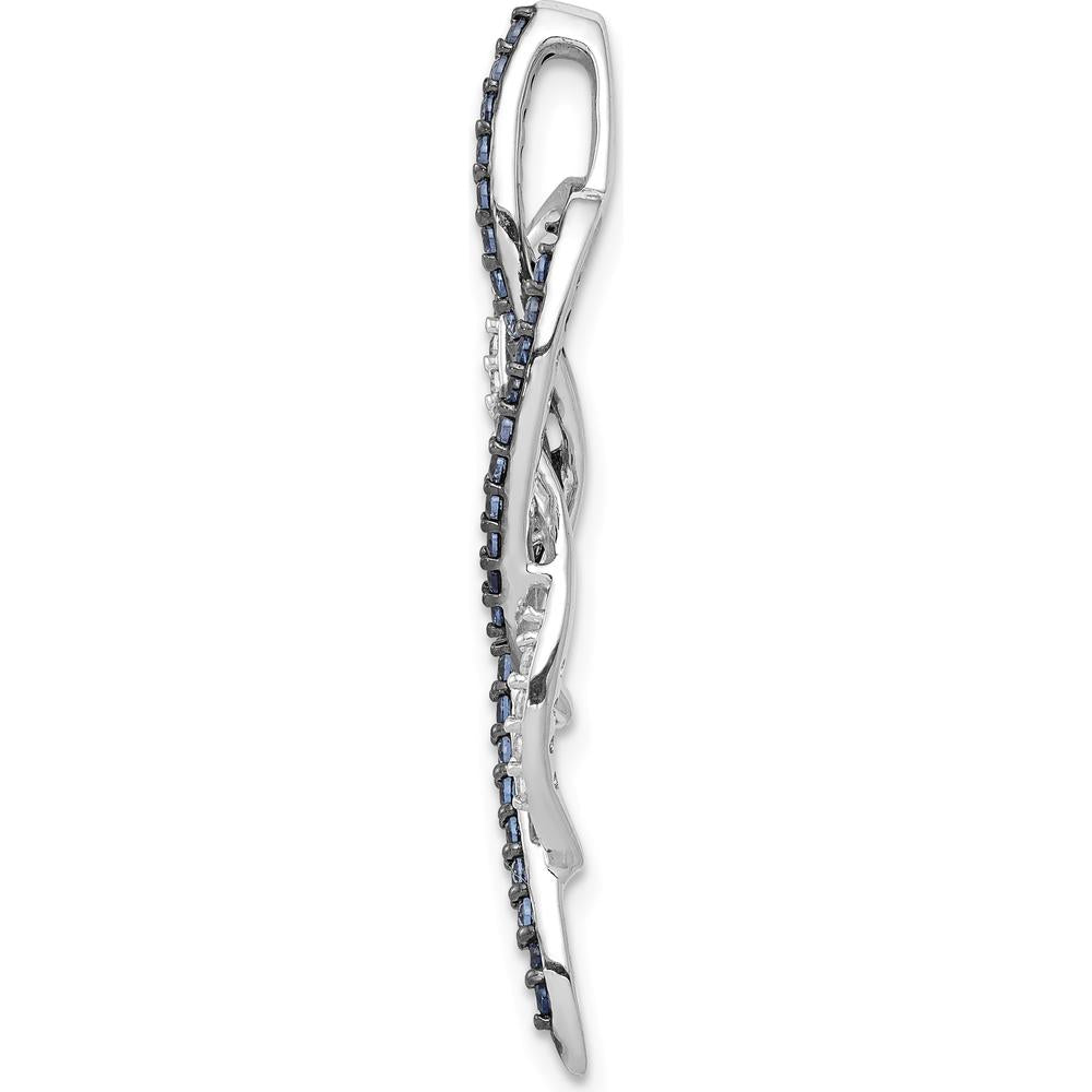 14K White Gold Diamond Chain Slide Pendant with Blue and White Diamonds - 1/3 Carat Total Diamond Weight by Monteluci Fine Jewelry