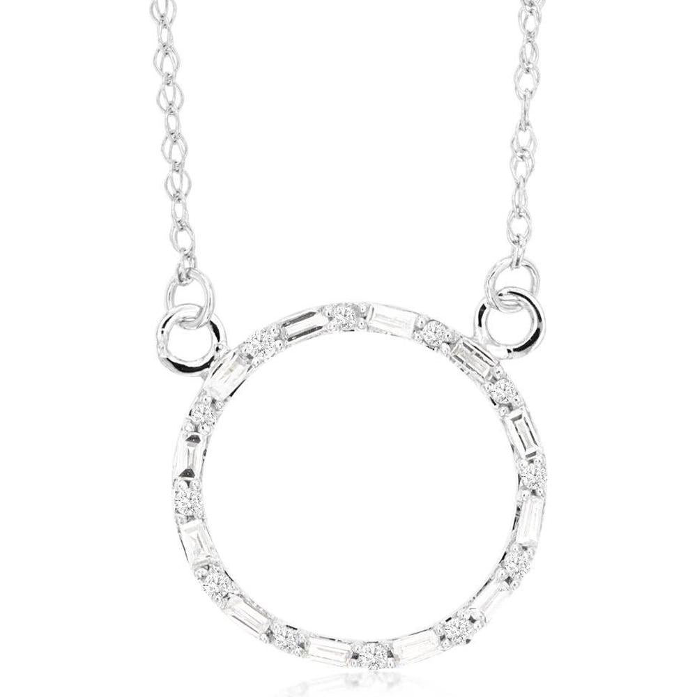 14K White Gold Diamond Circle Pendant Necklace - 0.24 Carats Total Diamond Weight